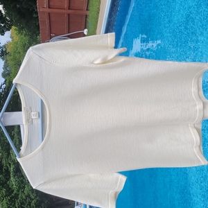 Appleseed Womens Petite small short sleeve acrylic wool cream sweater top
